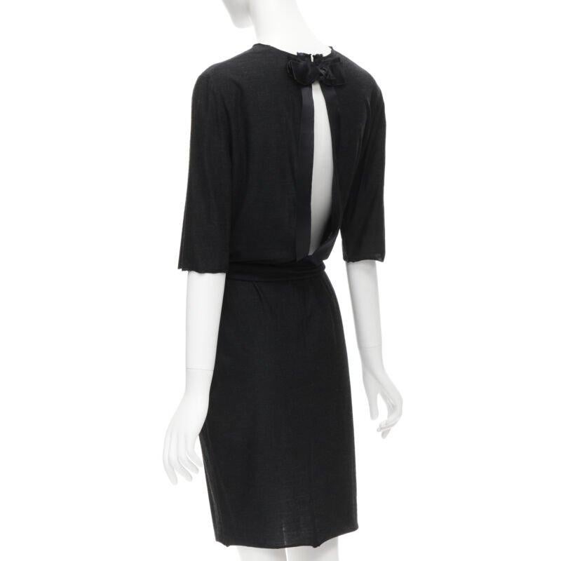 LANVIN 2004 Alber Elbaz vestido con cinturón de lana gris y lazo de seda FR40 M 3