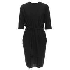LANVIN 2004 Alber Elbaz silk bow open back grey wool belted dress FR40 M