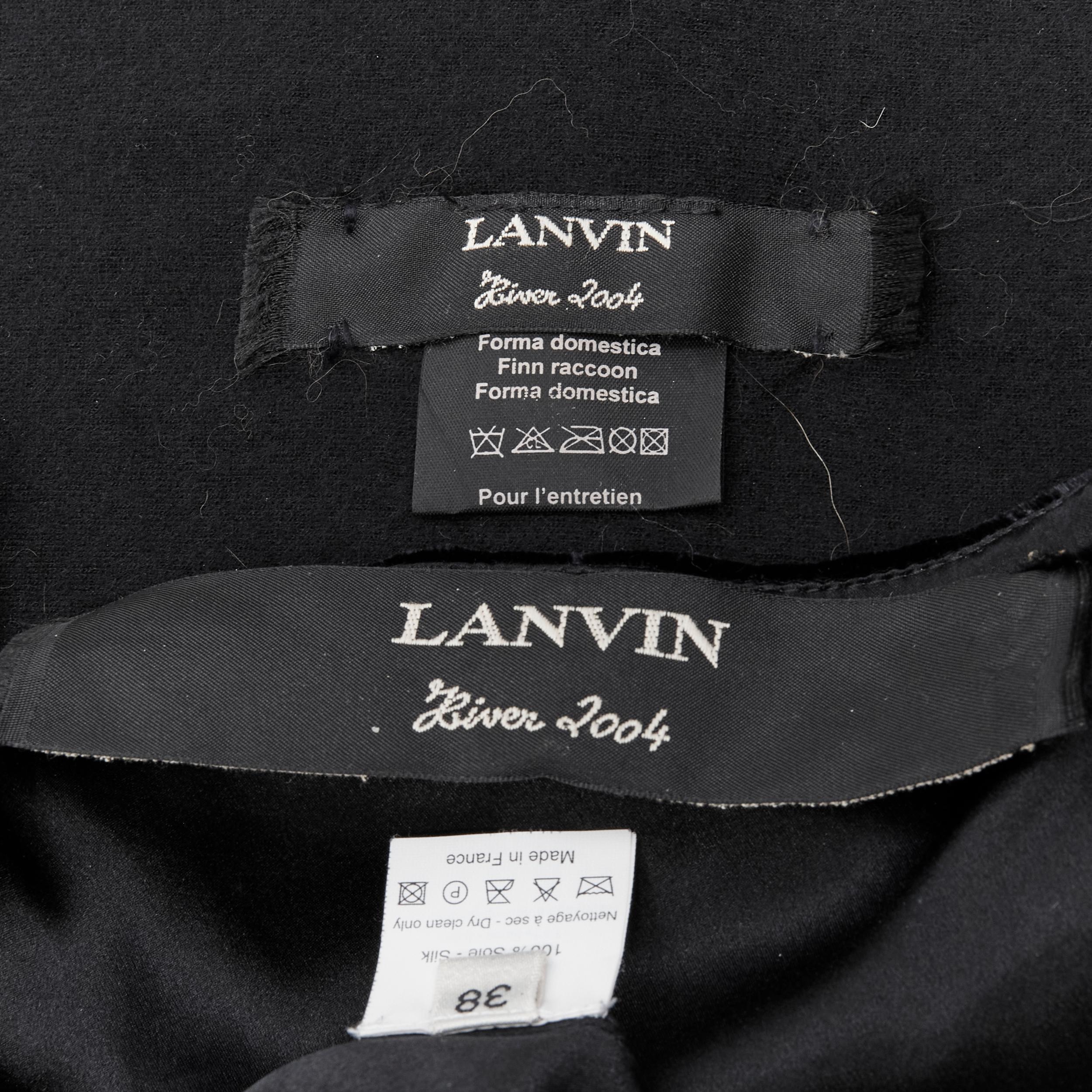 LANVIN 2004 fur shawl collar black velvet raw cut high low gown dress FR38 S 5