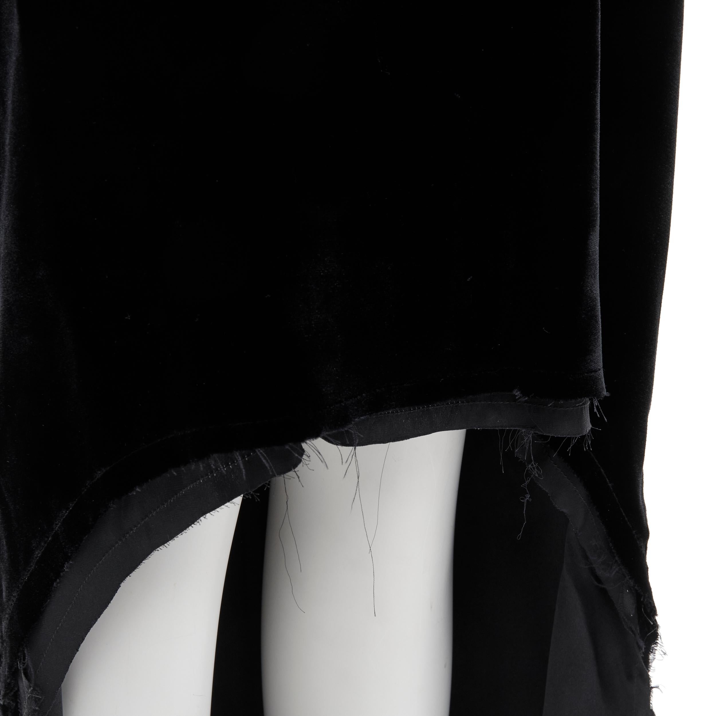 LANVIN 2004 fur shawl collar black velvet raw cut high low gown dress FR38 S 3