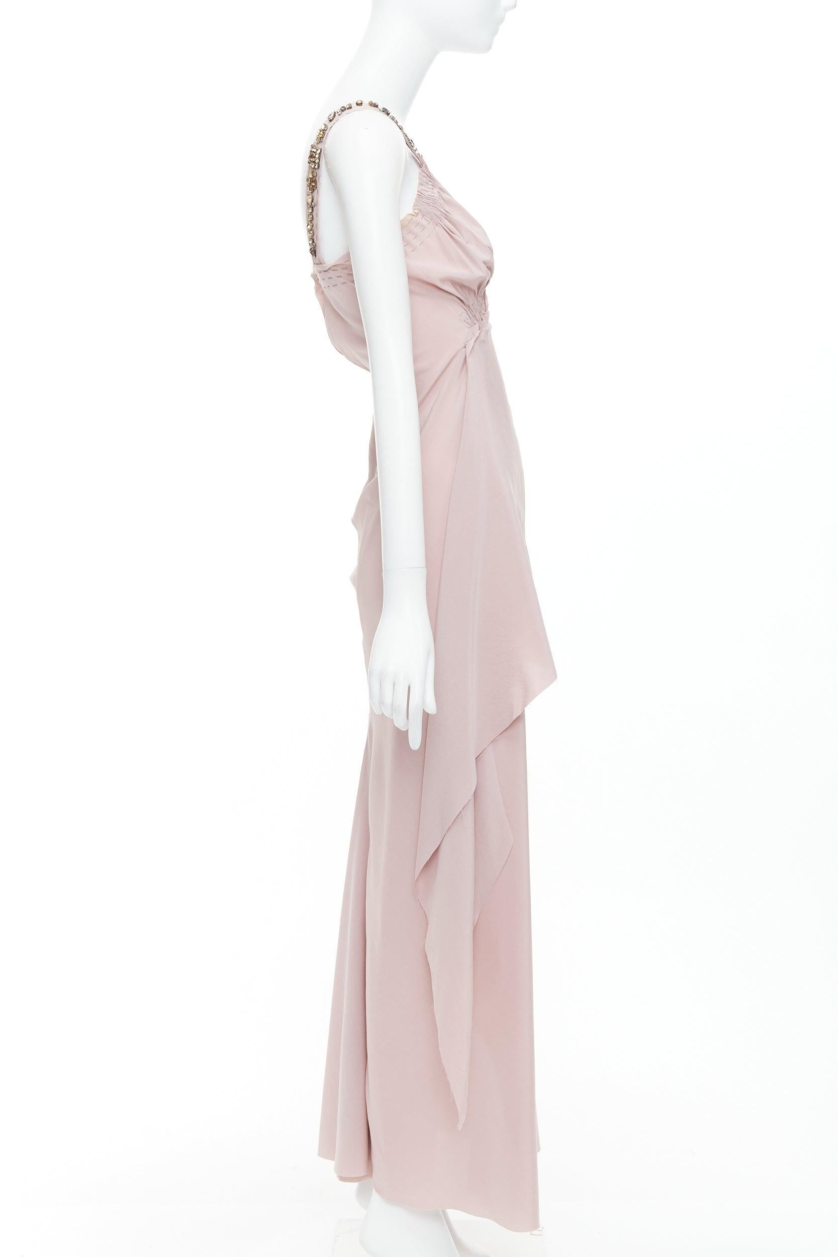 LANVIN 2005 100% silk blush pink crystal cascade drape evening gown FR38 M In Good Condition In Hong Kong, NT