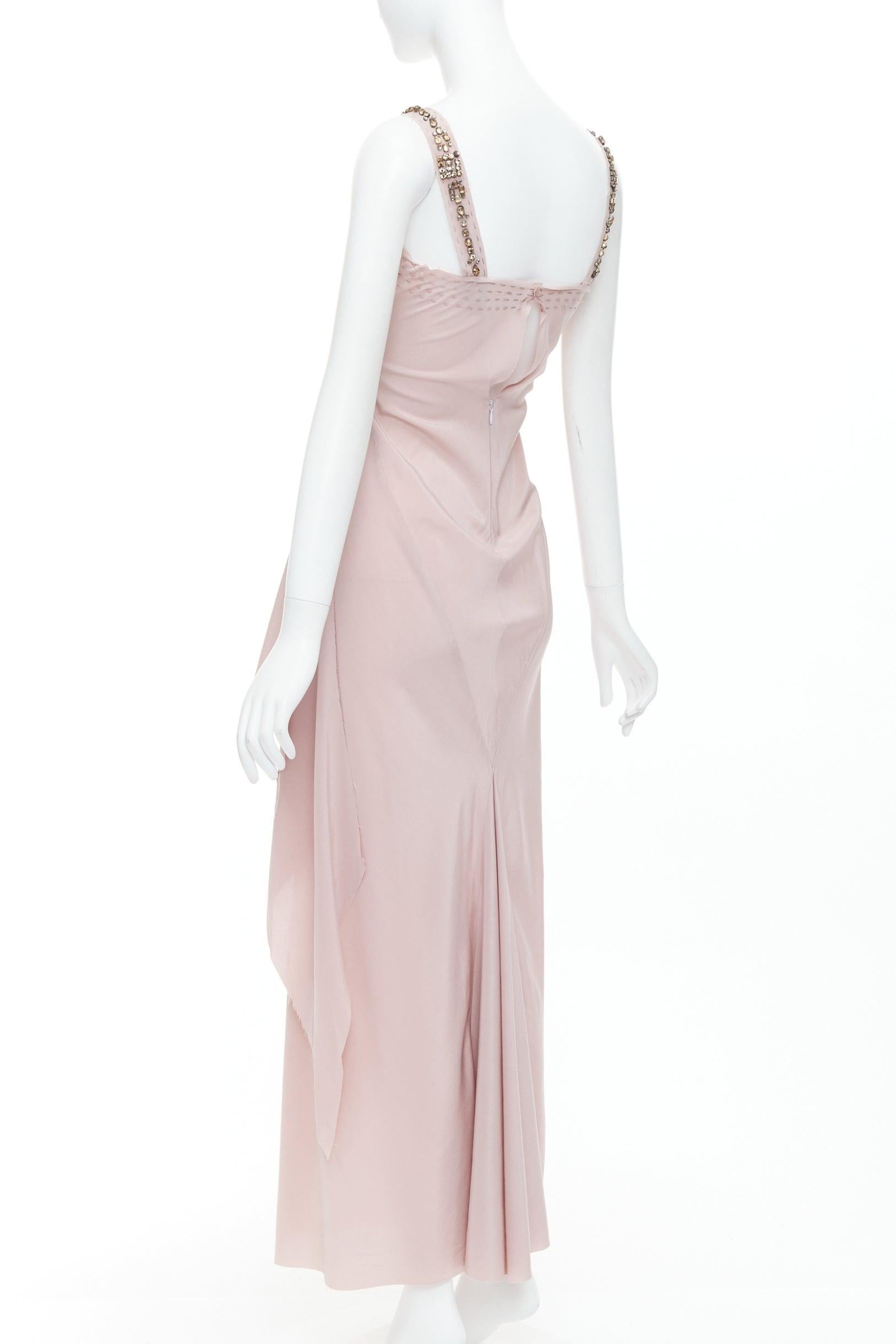 Women's LANVIN 2005 100% silk blush pink crystal cascade drape evening gown FR38 M
