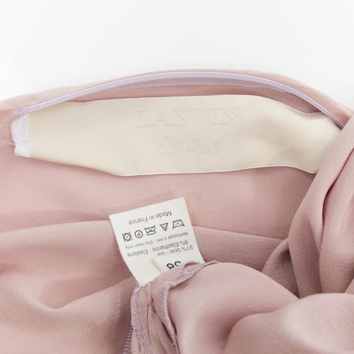 LANVIN 2005 100% silk blush pink crystal cascade drape evening gown FR38 M 3