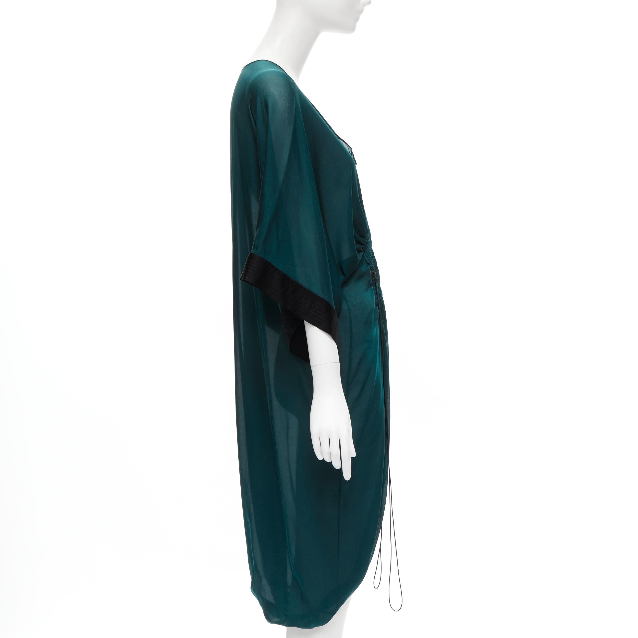 LANVIN 2005 Alber Elbaz green silk elastic ruched kimono sleeve dress FR38 S In Excellent Condition In Hong Kong, NT