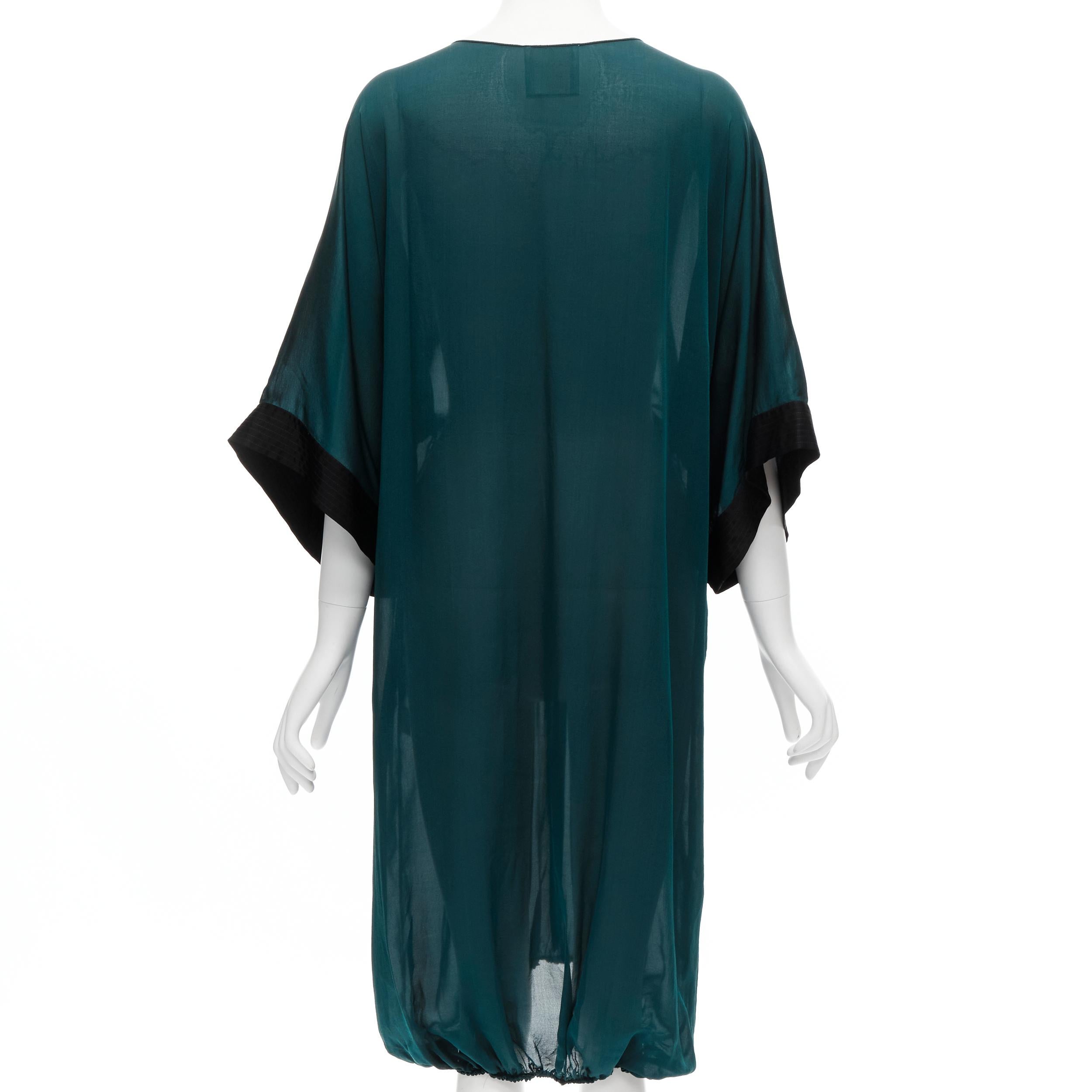 Women's LANVIN 2005 Alber Elbaz green silk elastic ruched kimono sleeve dress FR38 S