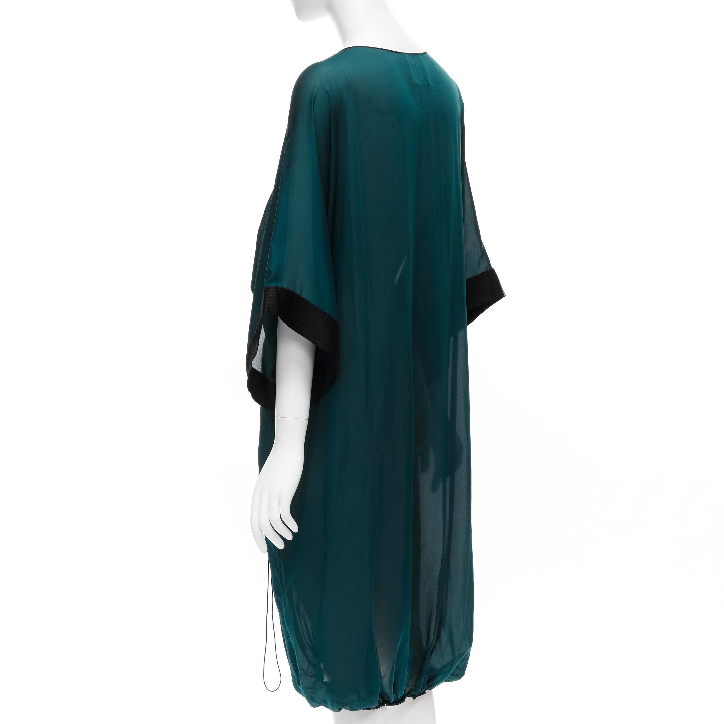 LANVIN 2005 Alber Elbaz green silk elastic ruched kimono sleeve dress FR38 S 1