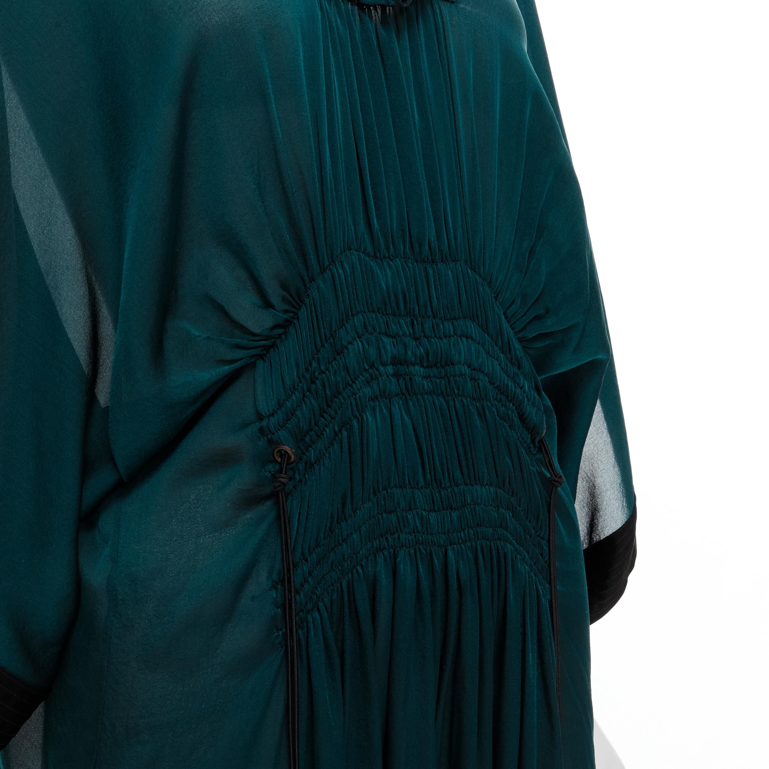 LANVIN 2005 Alber Elbaz green silk elastic ruched kimono sleeve dress FR38 S 2