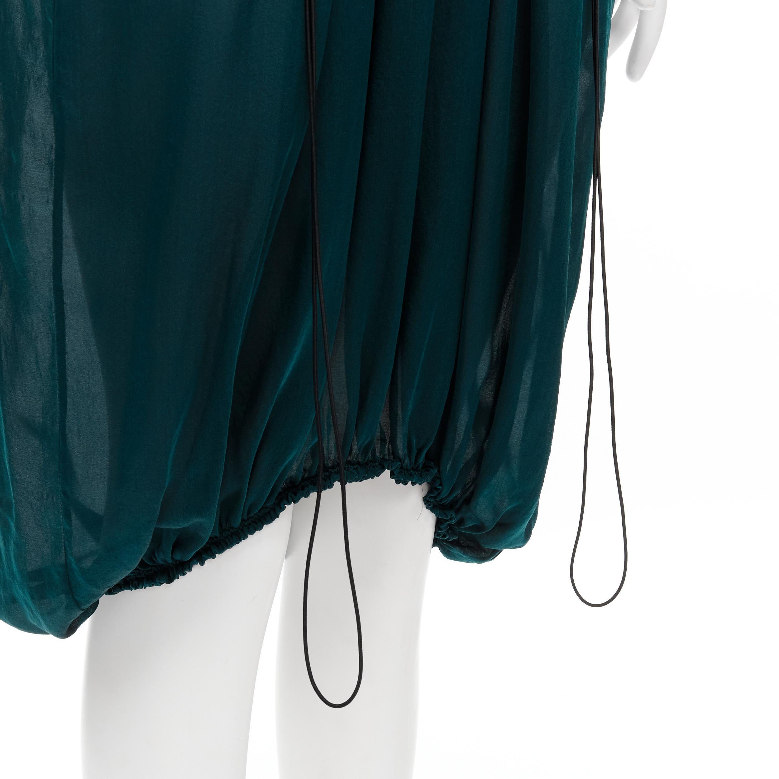 LANVIN 2005 Alber Elbaz green silk elastic ruched kimono sleeve dress FR38 S 3