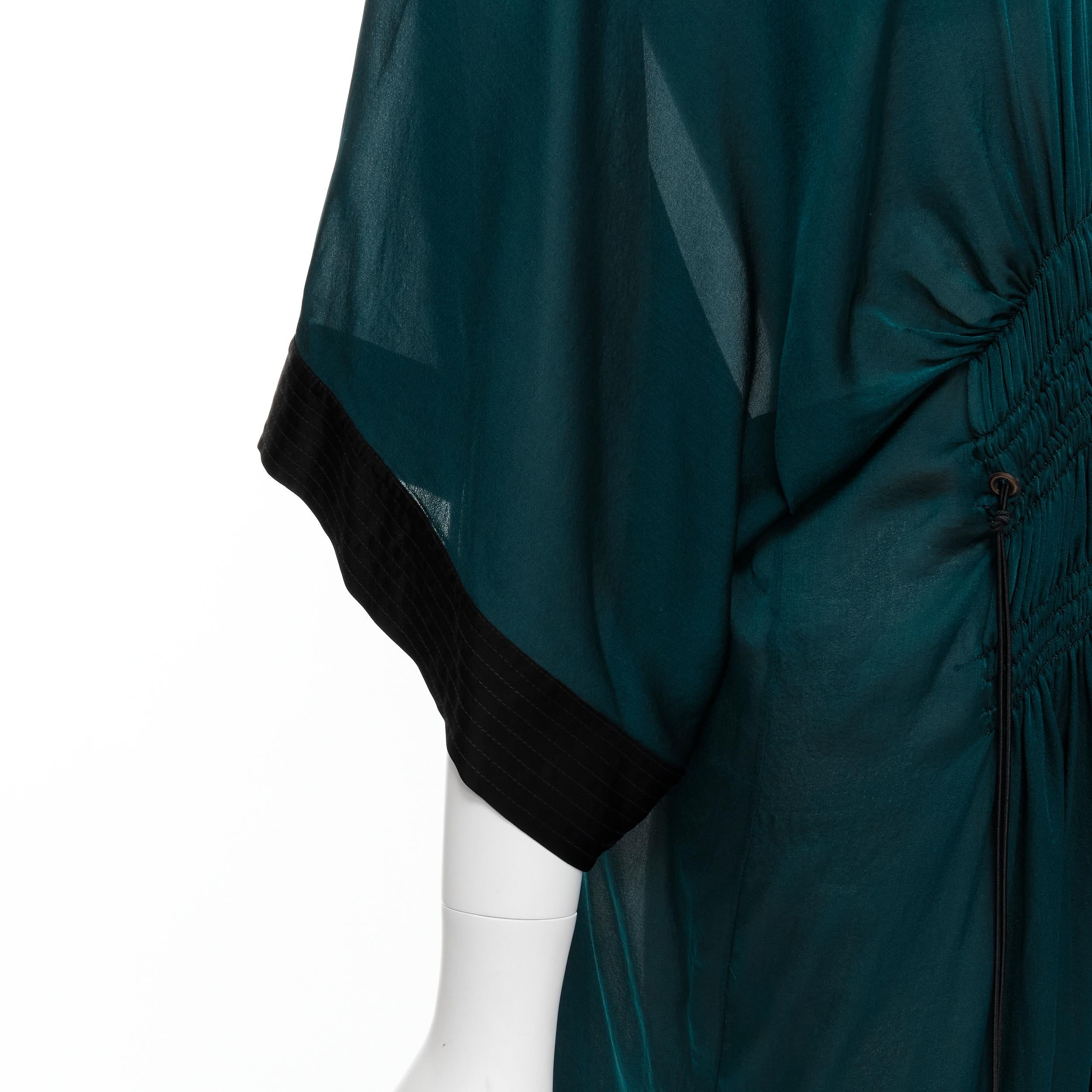 LANVIN 2005 Alber Elbaz green silk elastic ruched kimono sleeve dress FR38 S 4