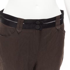 LANVIN 2005 dark brown black cotton blend sheer waistband crop pants FR40 L