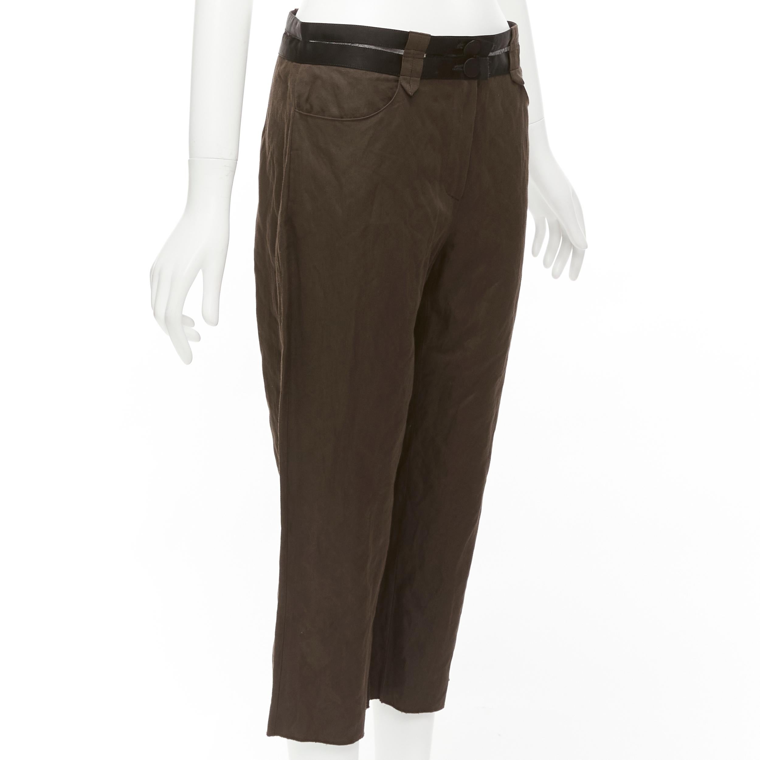 LANVIN 2005 dark brown black cotton blend sheer waistband crop pants FR40 L In Good Condition For Sale In Hong Kong, NT