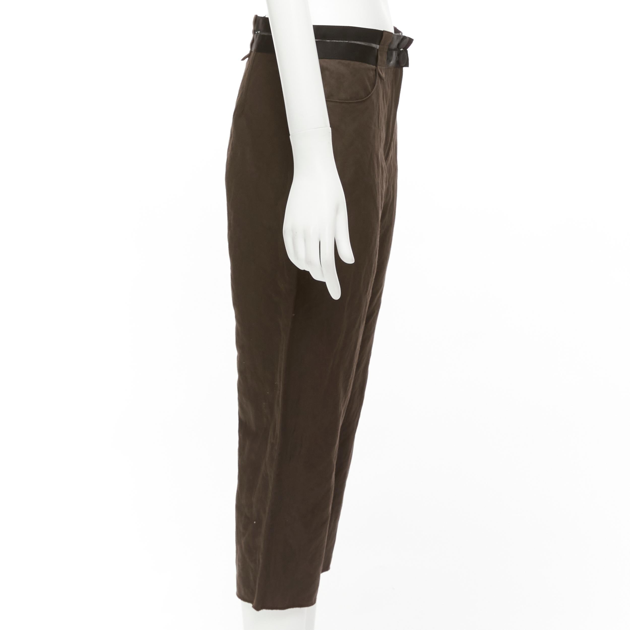 Women's LANVIN 2005 dark brown black cotton blend sheer waistband crop pants FR40 L For Sale