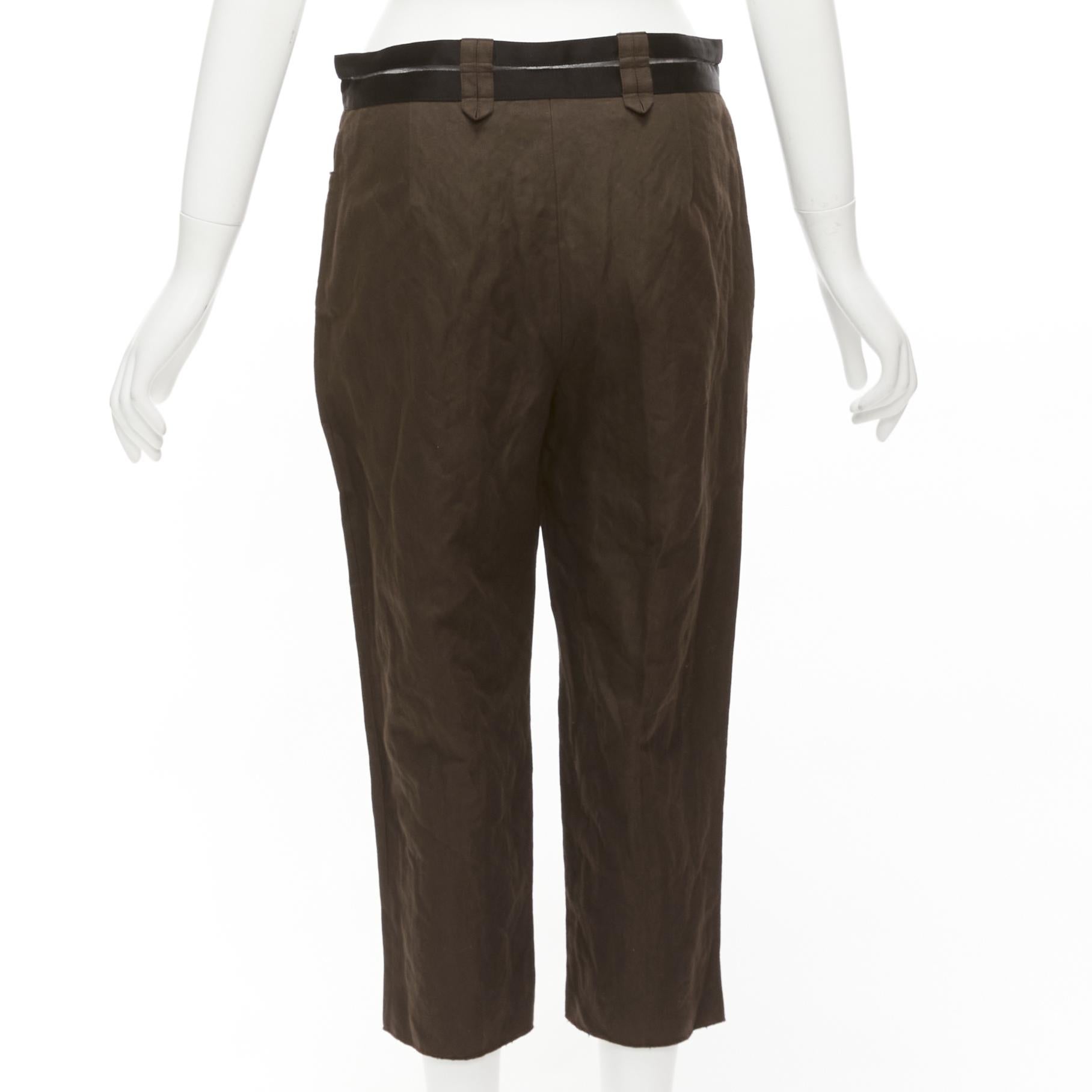 LANVIN 2005 brun foncé noir coton mélangé ceinture transparente pantalon crop FR40 L Pour femmes en vente