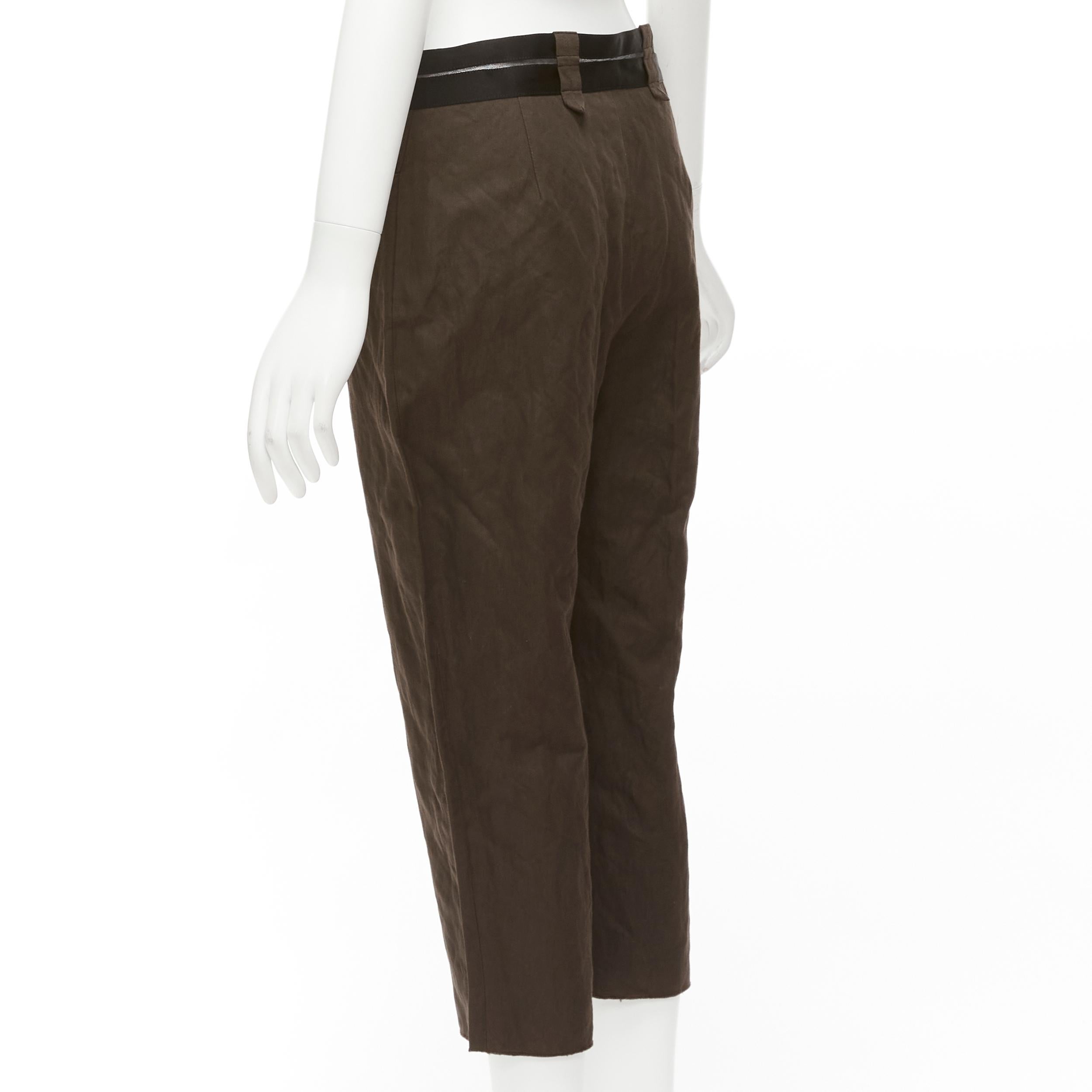 LANVIN 2005 brun foncé noir coton mélangé ceinture transparente pantalon crop FR40 L en vente 1
