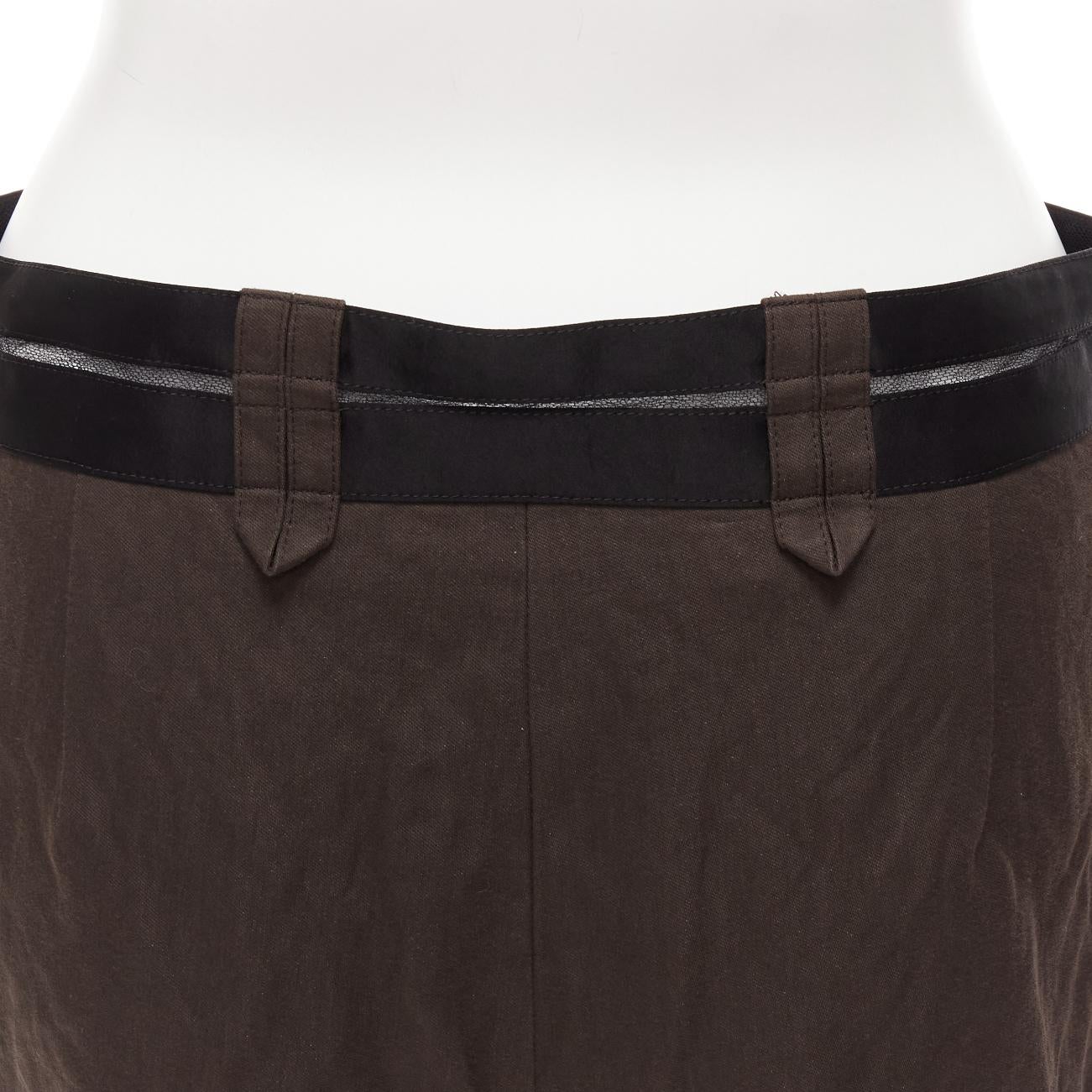 LANVIN 2005 dark brown black cotton blend sheer waistband crop pants FR40 L For Sale 3