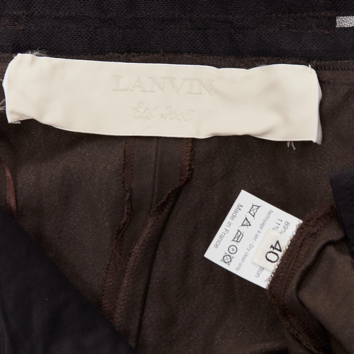 LANVIN 2005 brun foncé noir coton mélangé ceinture transparente pantalon crop FR40 L en vente 3