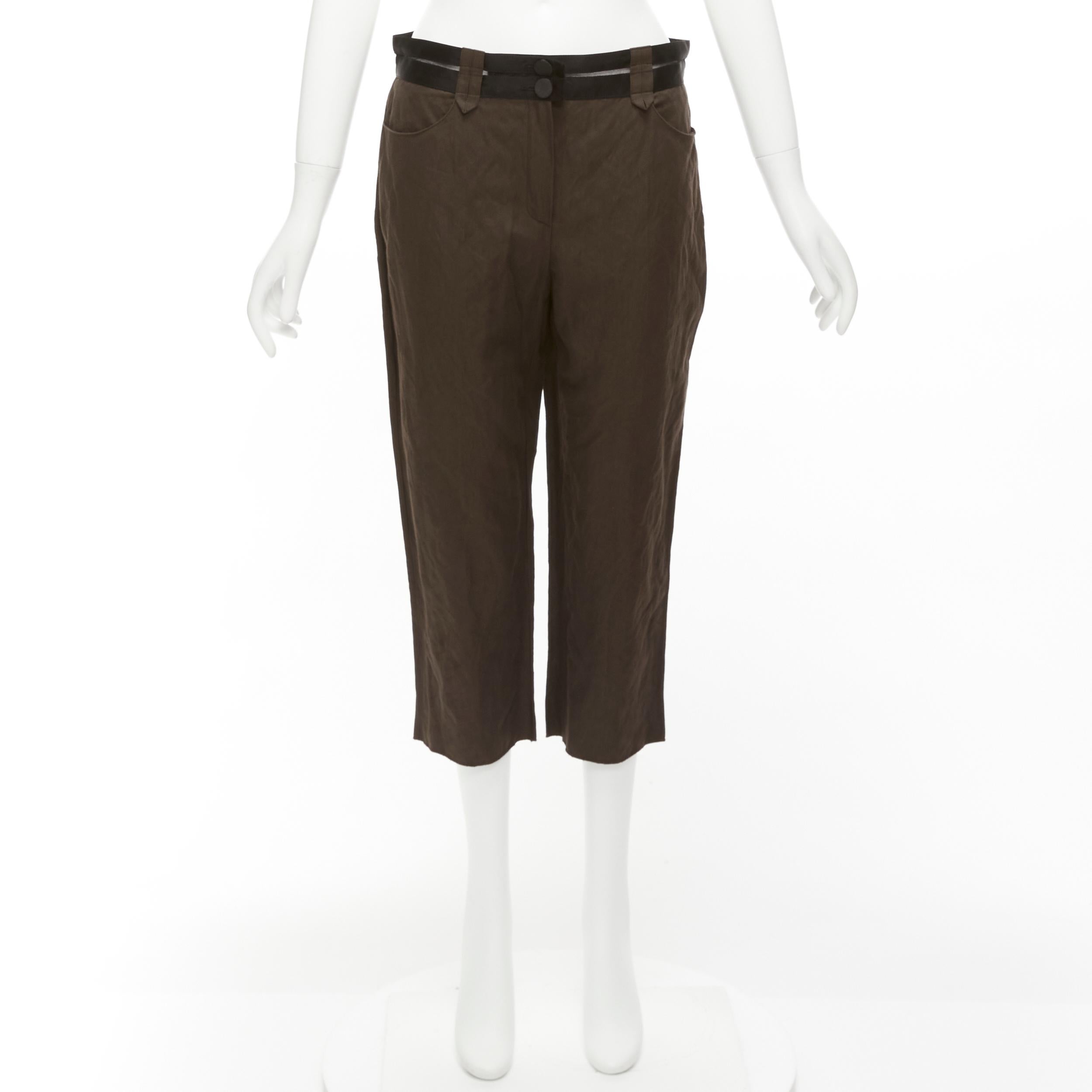 LANVIN 2005 brun foncé noir coton mélangé ceinture transparente pantalon crop FR40 L en vente 4