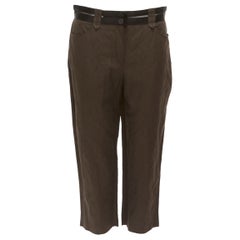 LANVIN 2005 dark brown black cotton blend sheer waistband crop pants FR40 L