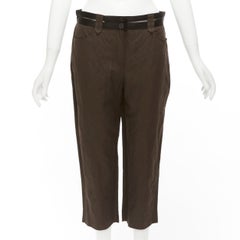LANVIN 2005 dark brown black cotton blend sheer waistband crop pants FR40 L
