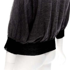 LANVIN 2005 grey wool cashmere mesh trim bateau batwing sweater FR38 M