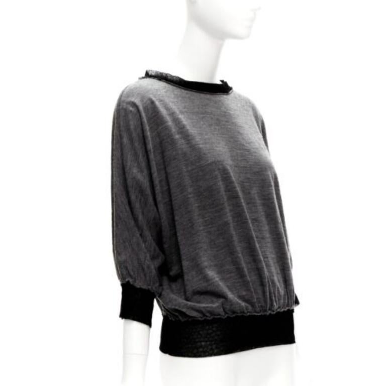 Noir LANVIN 2005 - Pull bateau gris à bordure en maille de laine et cachemire FR38 M en vente