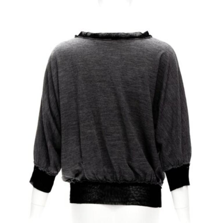 LANVIN 2005 - Pull bateau gris à bordure en maille de laine et cachemire FR38 M Pour femmes en vente
