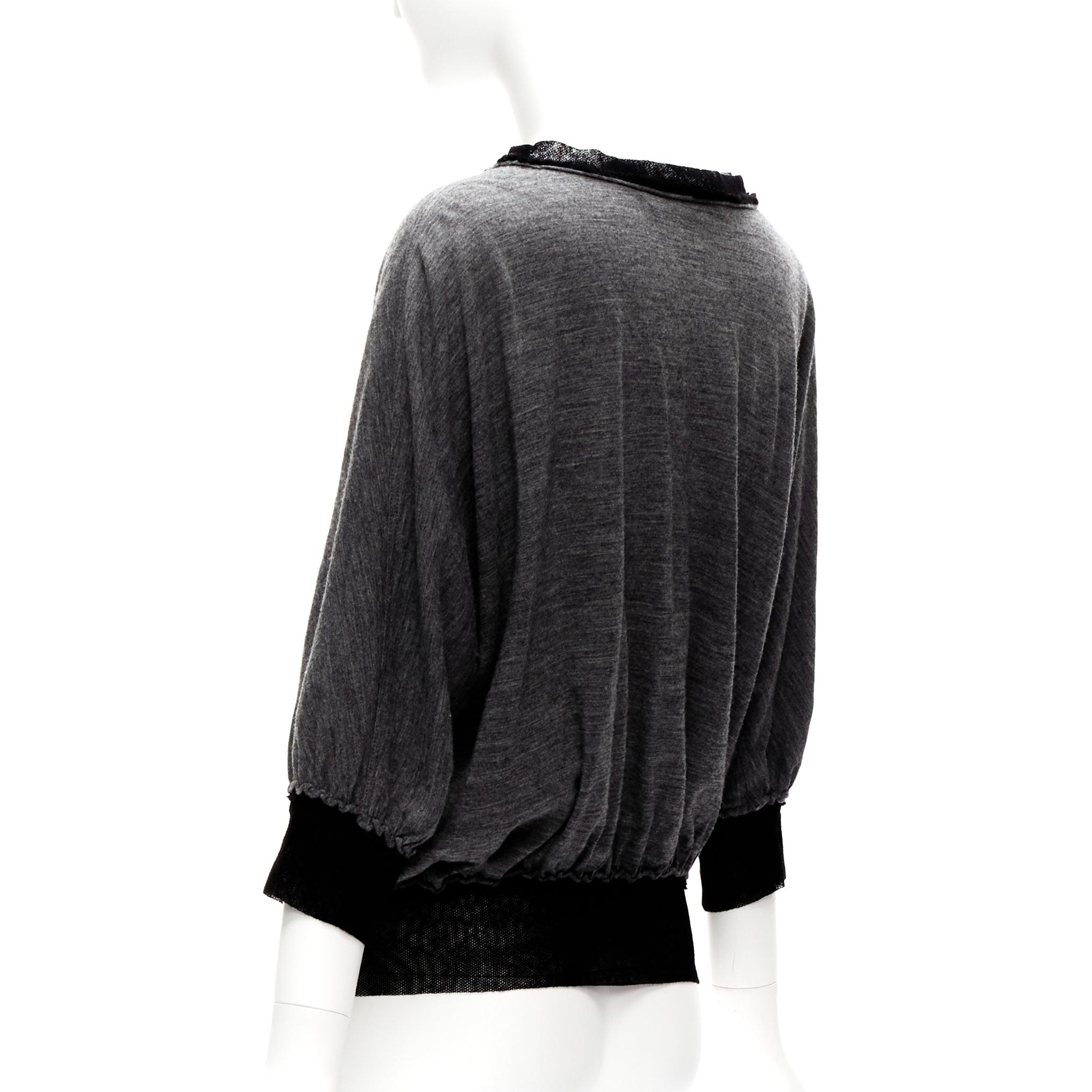 LANVIN 2005 grey wool cashmere mesh trim bateau batwing sweater FR38 M For Sale 1