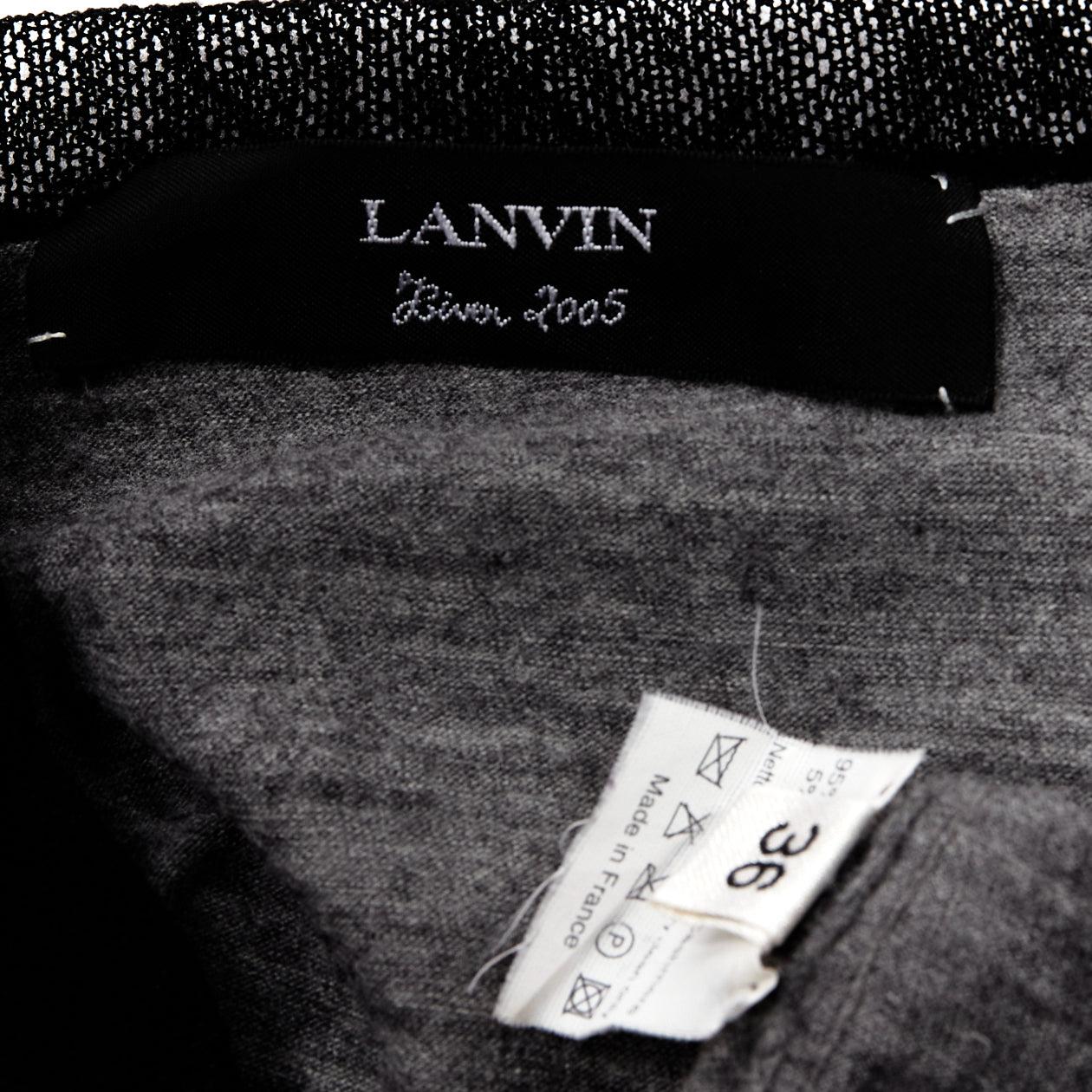 LANVIN 2005 grey wool cashmere mesh trim bateau batwing sweater FR38 M For Sale 3