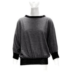LANVIN 2005 grey wool cashmere mesh trim bateau batwing sweater FR38 M