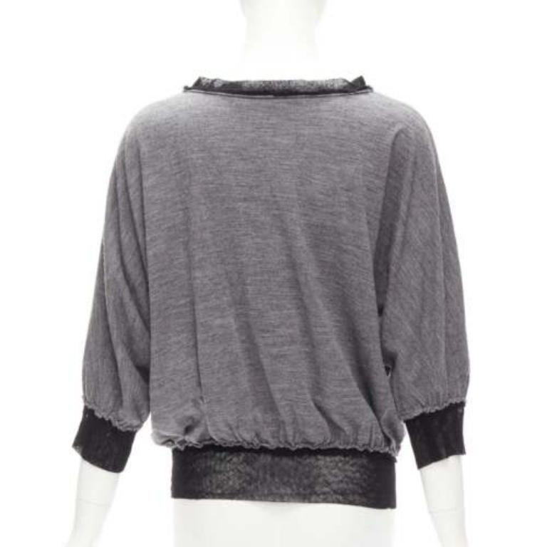 LANVIN 2005 - Pull battant gris clair à bordure en maille de laine et cachemire FR36 S Pour femmes en vente