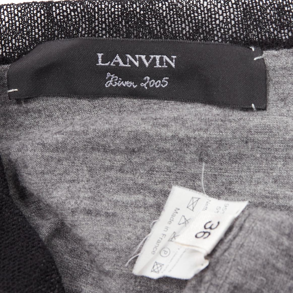 LANVIN 2005 Hellgrauer Wollpullover mit Kaschmirnetzbesatz und Fledermausmuster FR36 S im Angebot 3
