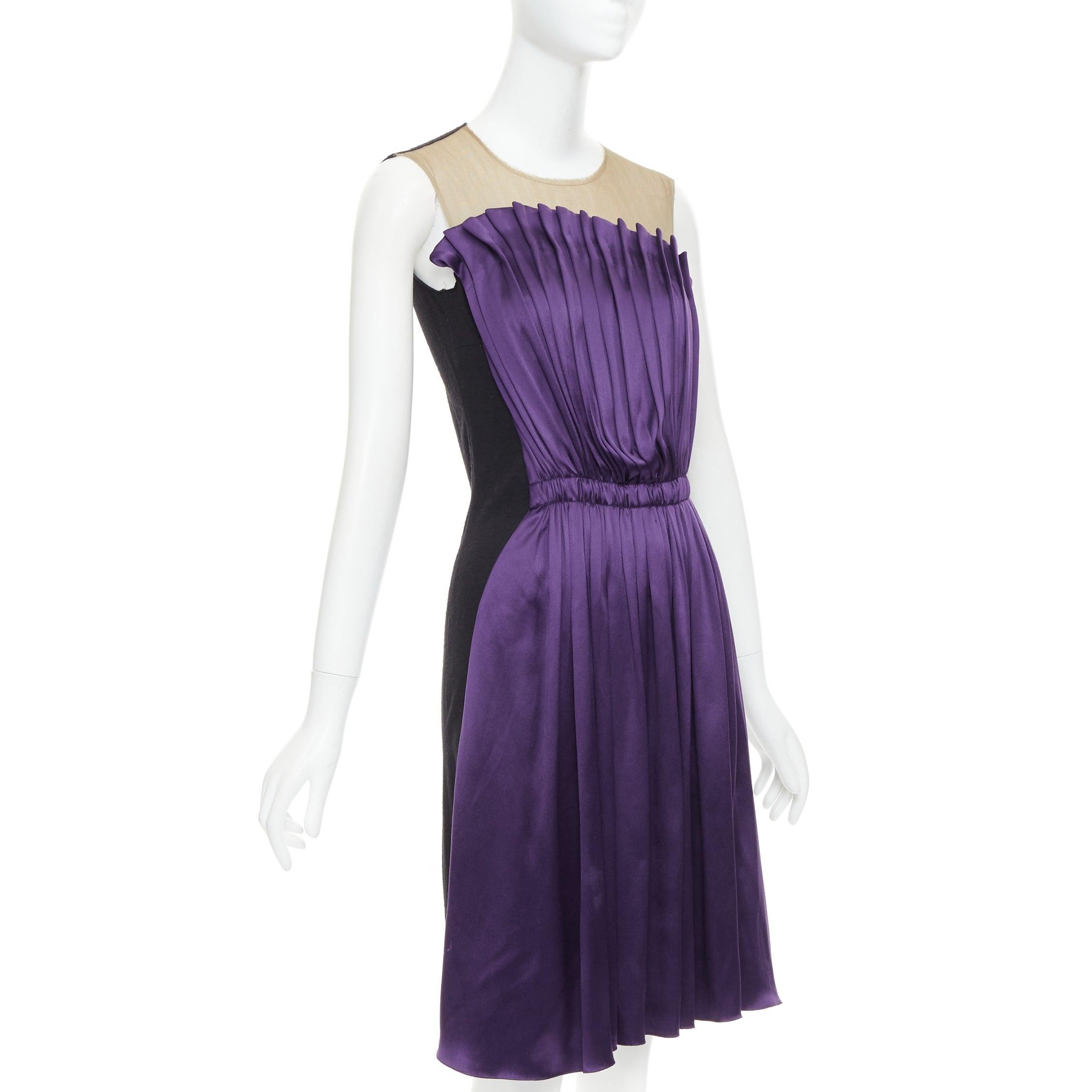 Purple LANVIN 2006 Runway purple nude silk gathered panelled cocktail dress FR36 S For Sale