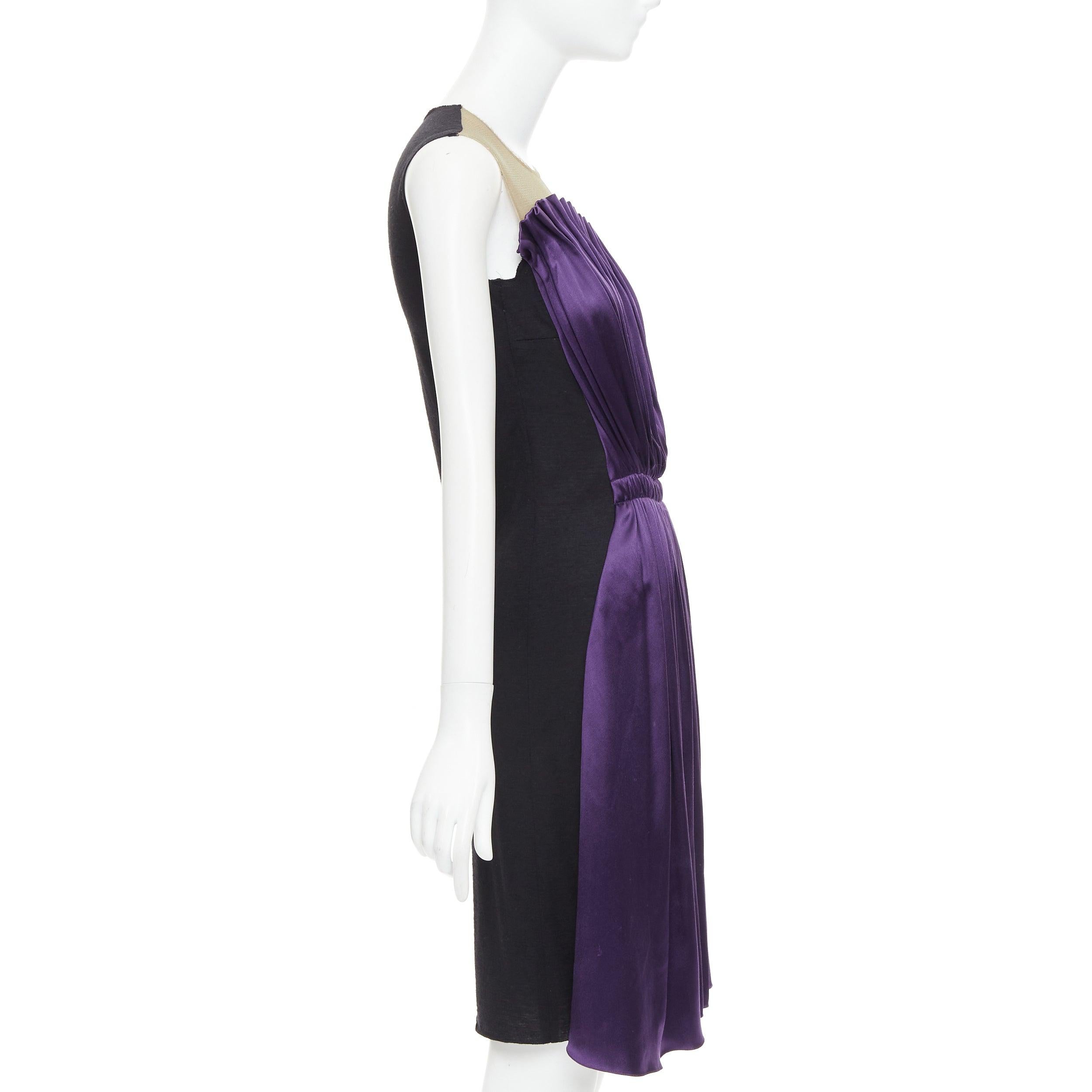 LANVIN 2006 Runway purple nude silk gathered panelled cocktail dress FR36 S In Good Condition For Sale In Hong Kong, NT