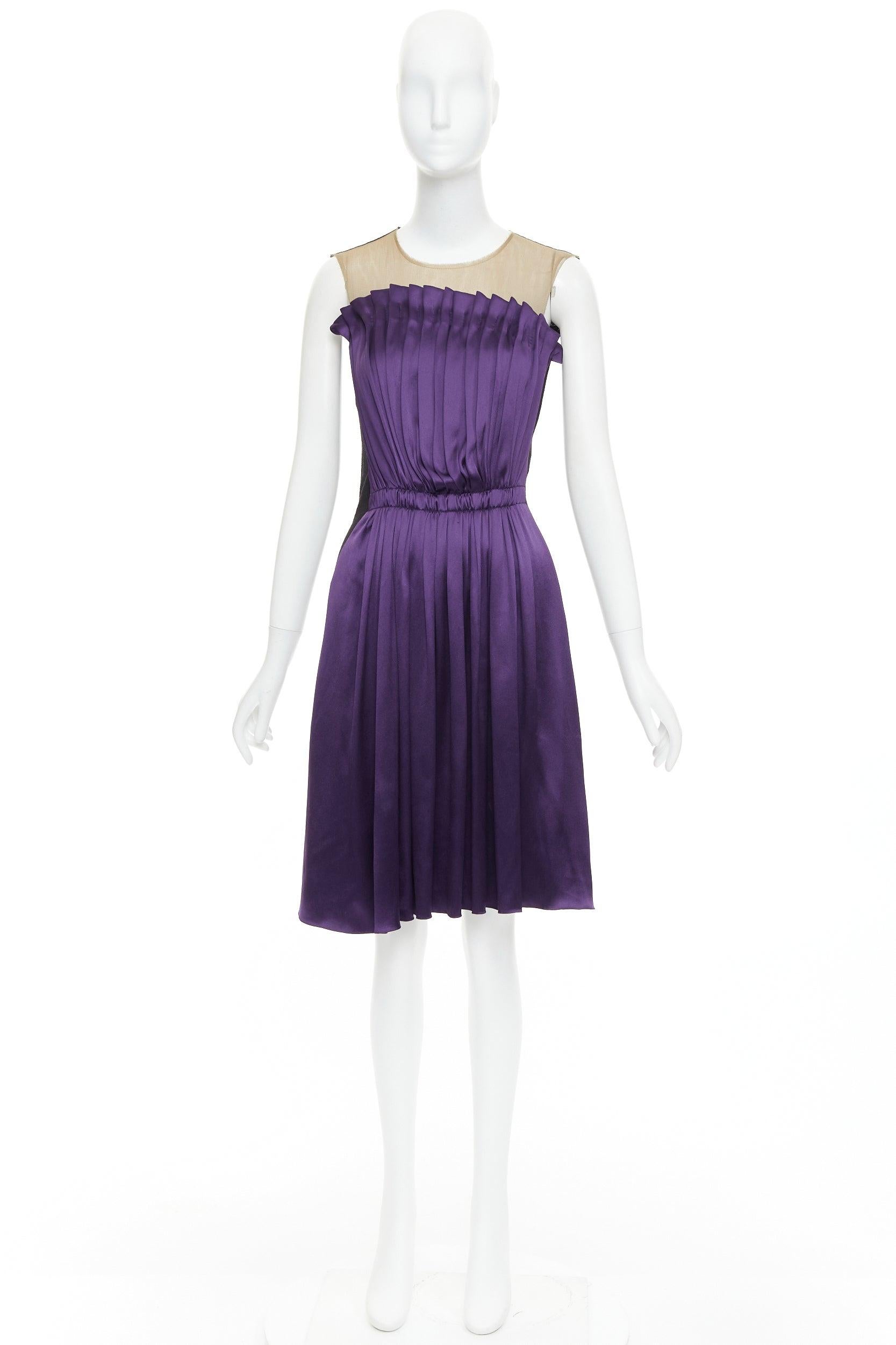 LANVIN 2006 Runway purple nude silk gathered panelled cocktail dress FR36 S For Sale 4