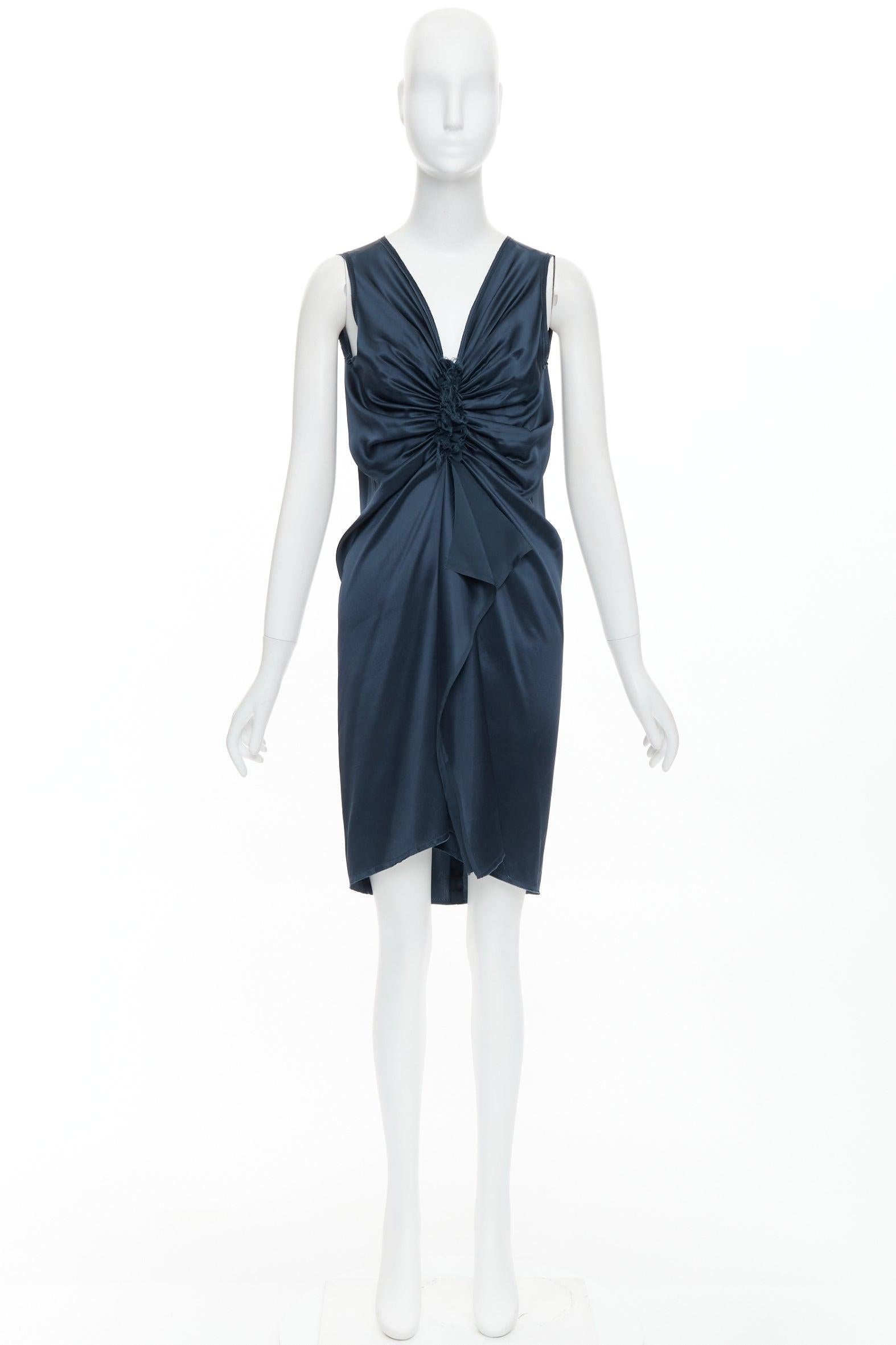 LANVIN 2007  Alber Elbaz  midnight blue silk gathered ruched draped dress FR38 M For Sale 5