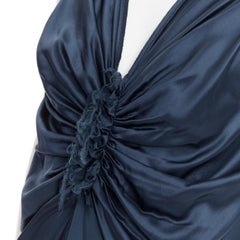 LANVIN 2007  Alber Elbaz  midnight blue silk gathered ruched draped dress FR38 M