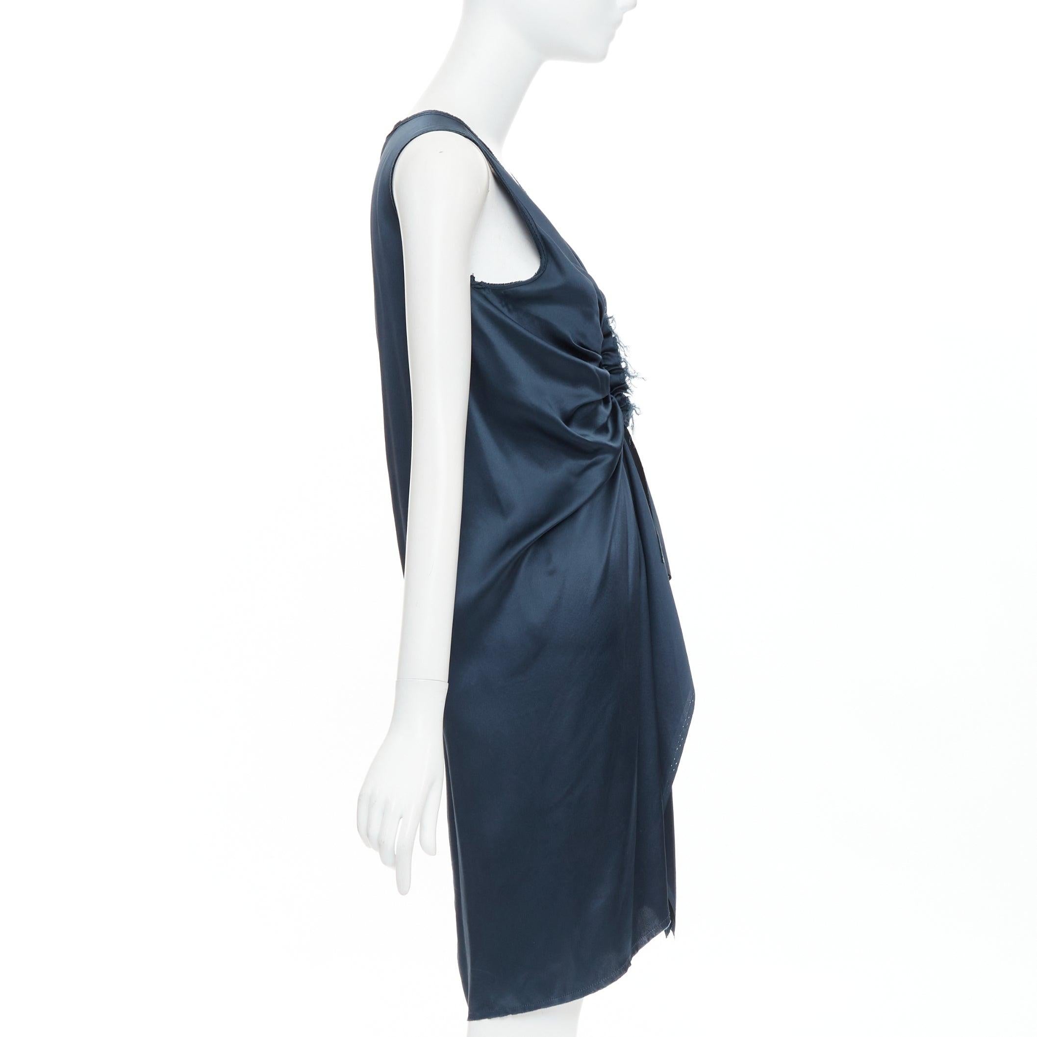 LANVIN 2007  Alber Elbaz  midnight blue silk gathered ruched draped dress FR38 M In Good Condition For Sale In Hong Kong, NT