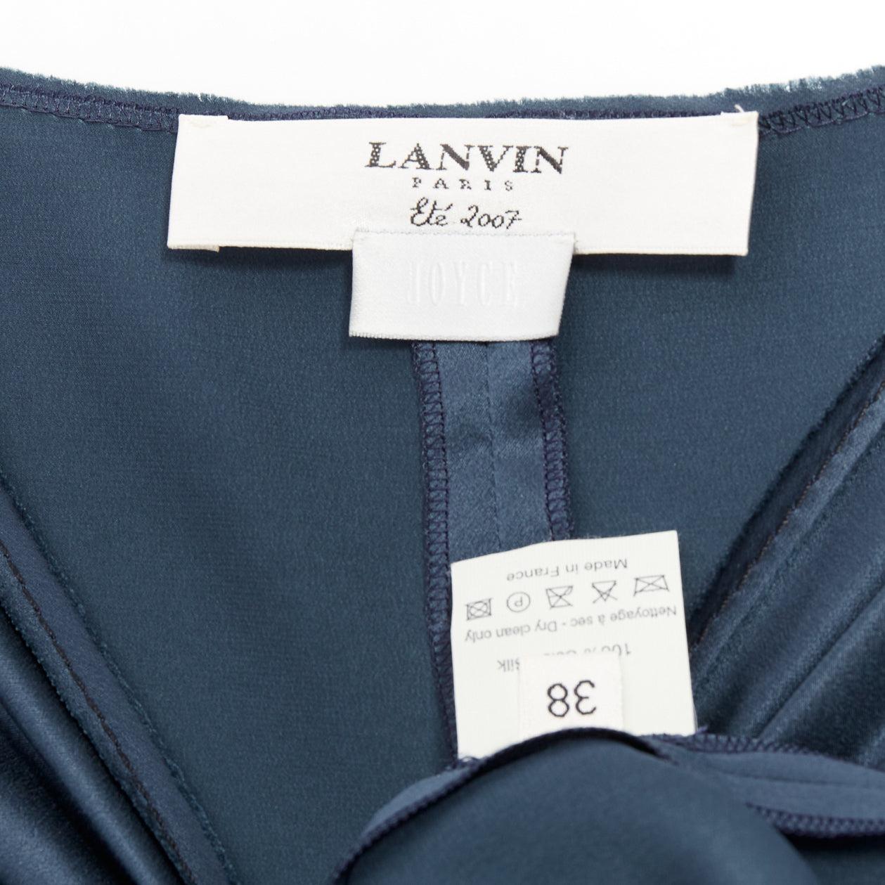 LANVIN 2007  Alber Elbaz  midnight blue silk gathered ruched draped dress FR38 M For Sale 4