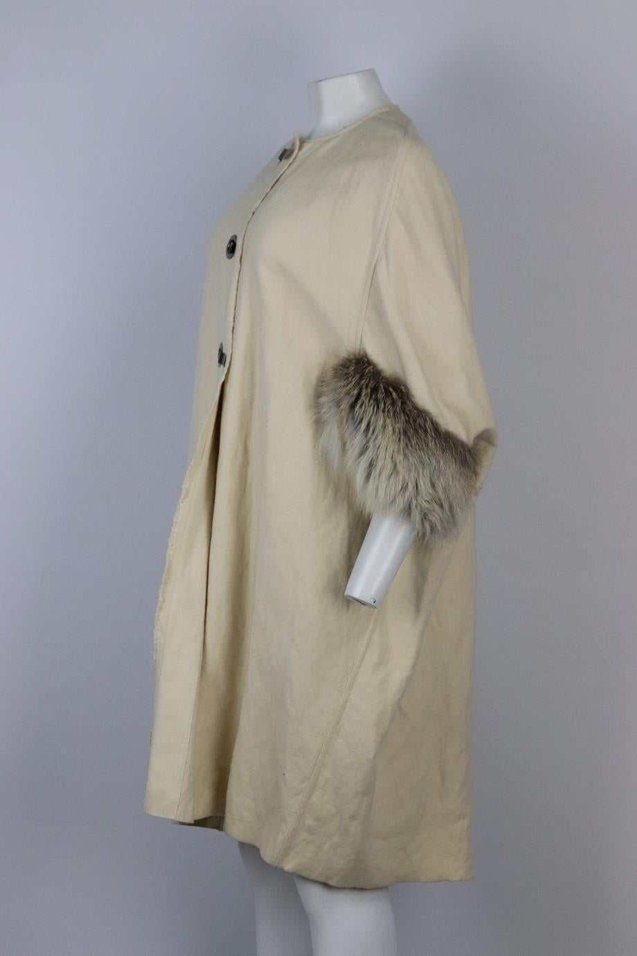 Gray Lanvin 2007 Fox Fur Trimmed Wool Coat Fr 36 Uk 8