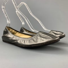 LANVIN 2007 Size 7.5 Silver Leather Ballet Flats