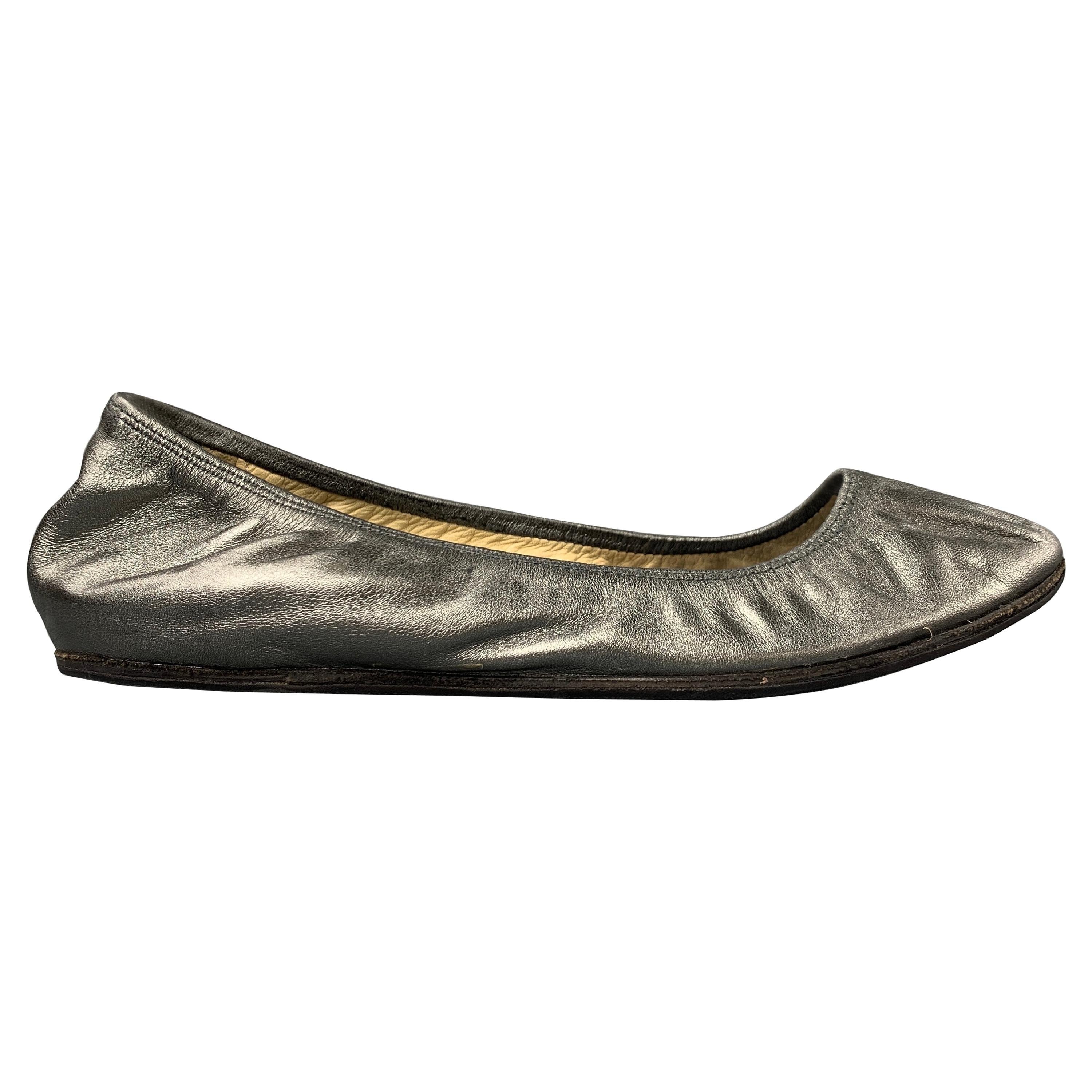 LANVIN 2007 Size 7.5 Silver Leather Ballet Flats