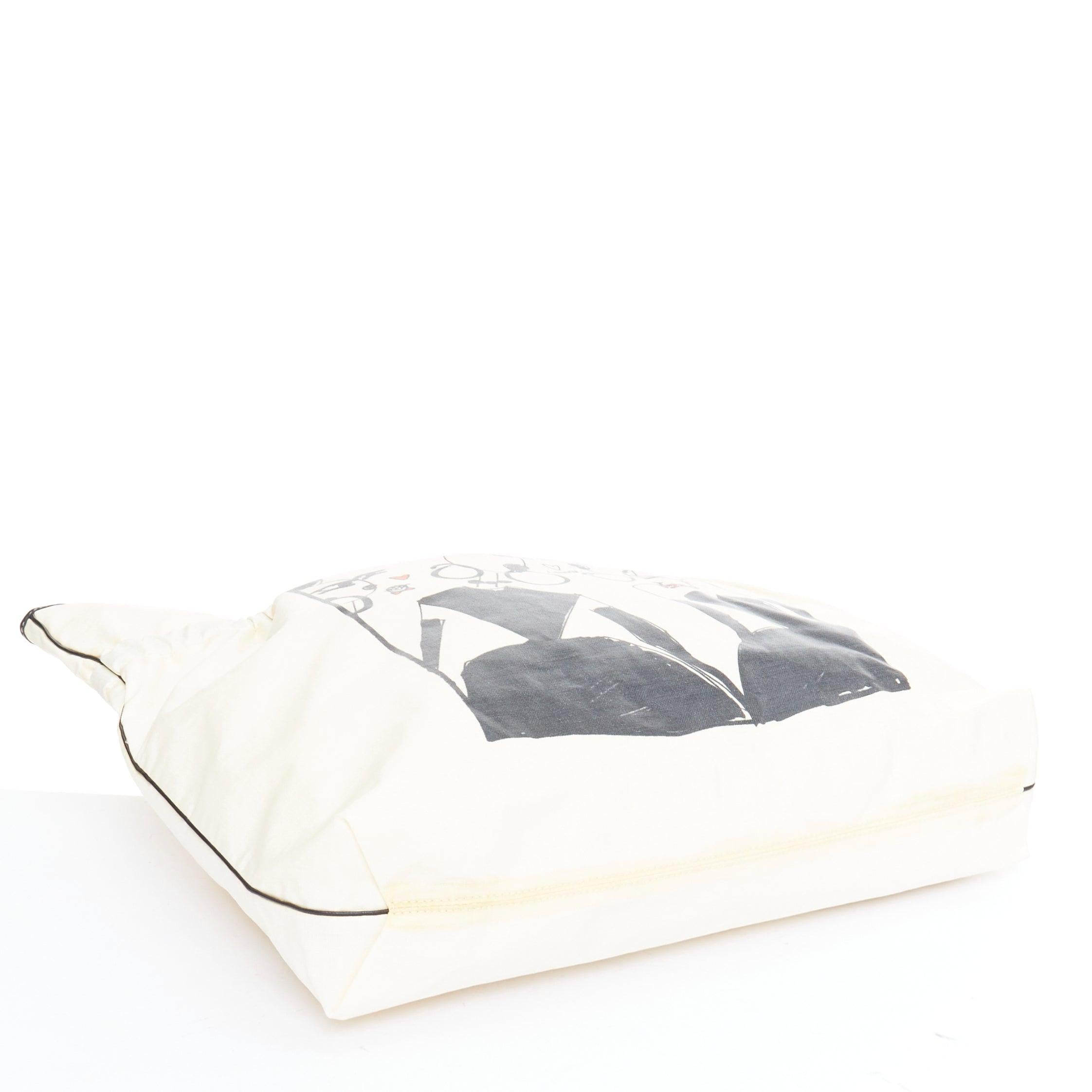 LANVIN 2008 beige coated canvas black drawstring cartoon print tote bag 1