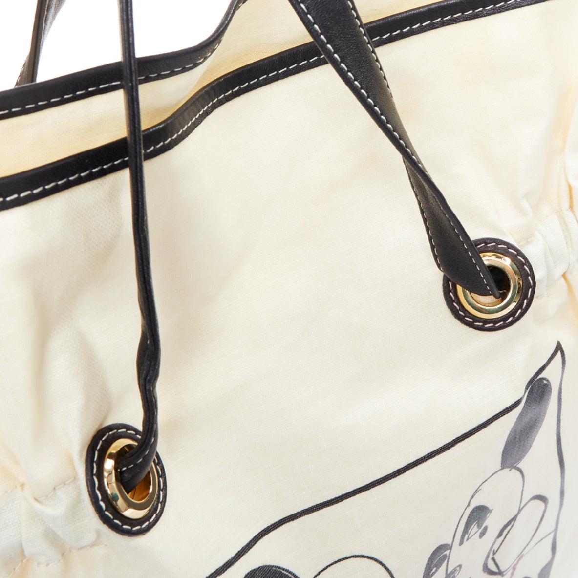LANVIN 2008 beige coated canvas black drawstring cartoon print tote bag 3
