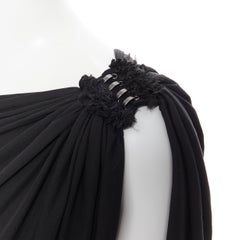 LANVIN 2008 black polyester metal ring embellished one shoulder draped top Fr36