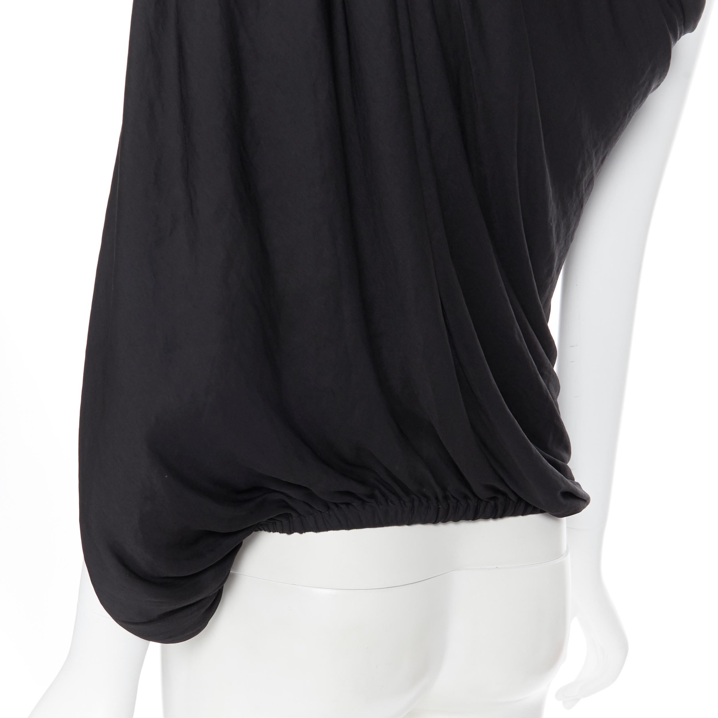 Women's LANVIN 2008 black polyester metal ring embellished one shoulder draped top Fr36