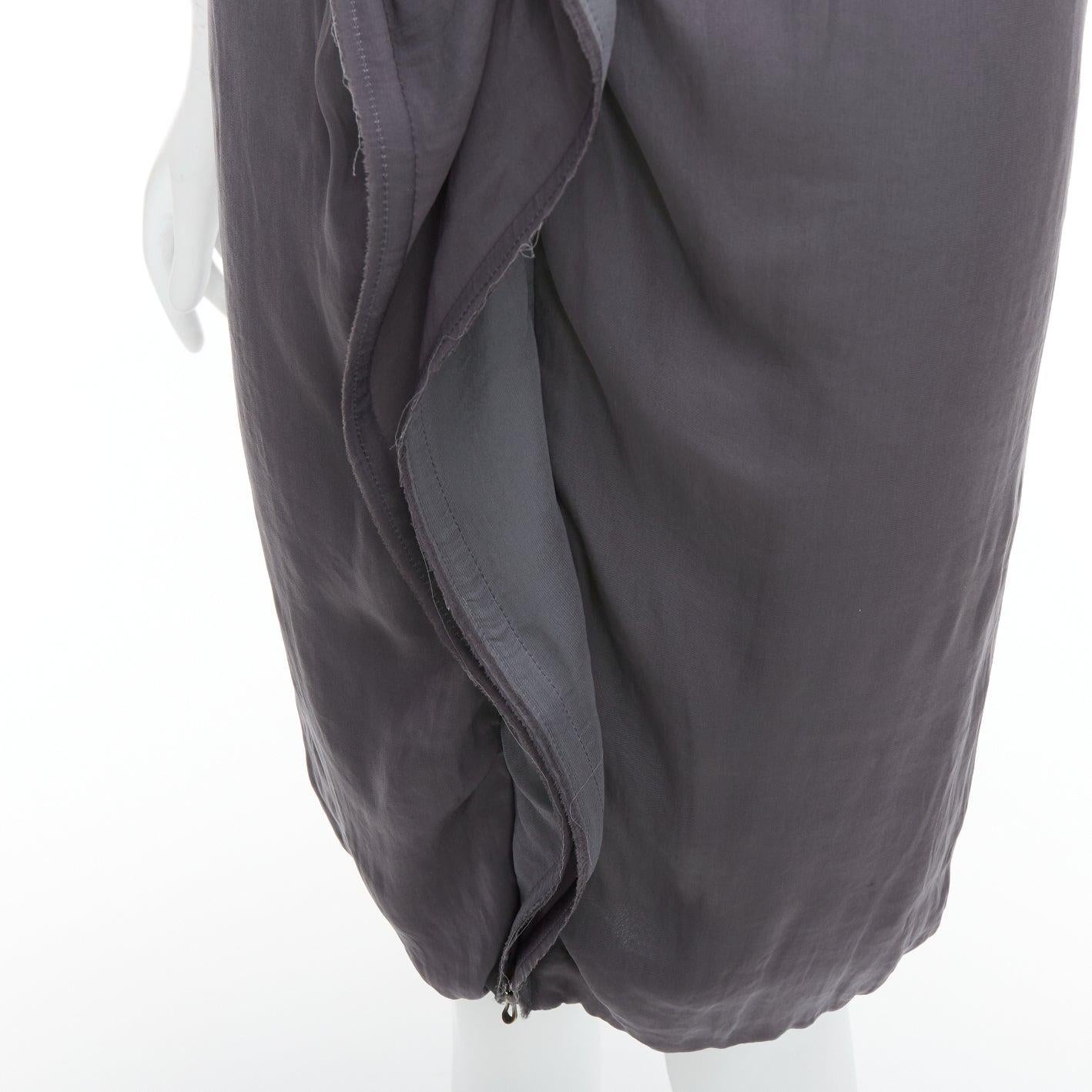 LANVIN 2008 grey silky trimmed ruffle collar V neck knee dress FR34 XS For Sale 2