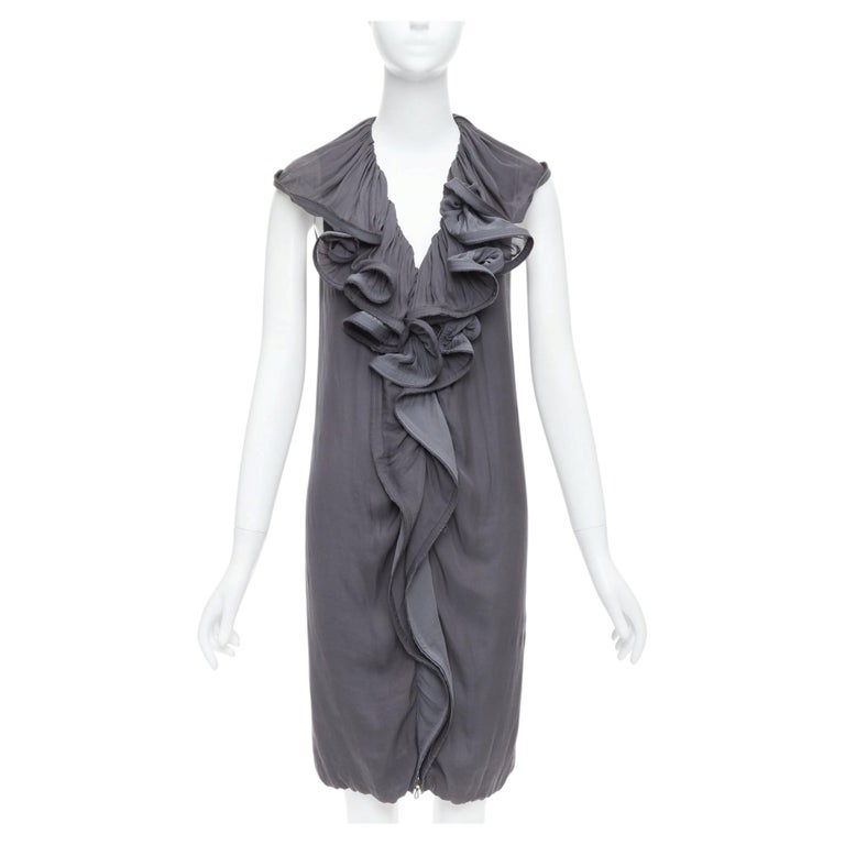 lanvin grey dress 2008 silky trimmed ruffle collar V neck knee FR34 XS For Sale at 1stDibs autotag_not_full_price_gs