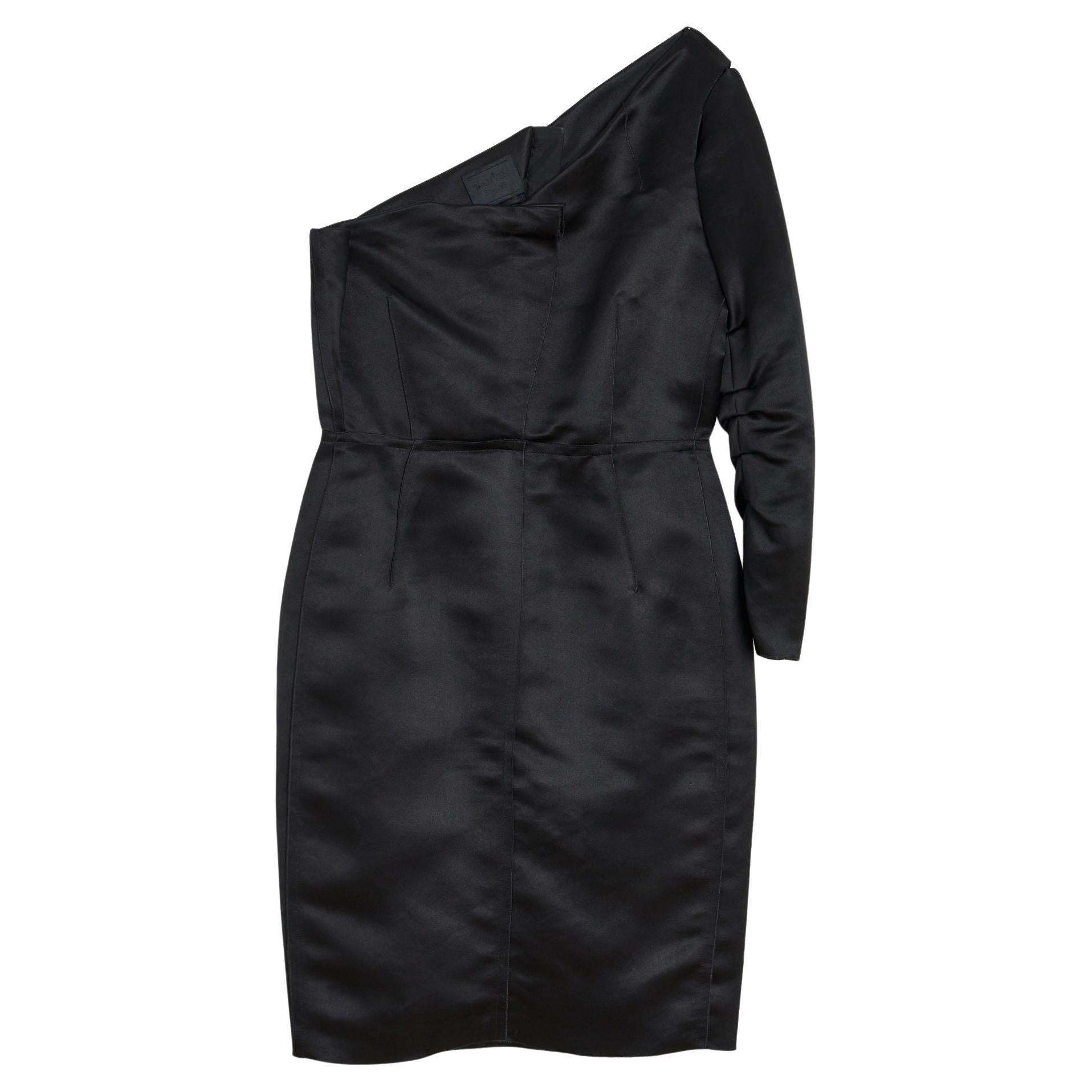 Lanvin 2008 Robe FR38 Alber Elbaz Black Silk Satin One Shoulder Dress UK10 US8