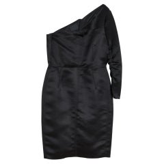 Lanvin 2008 Robe FR38 Alber Elbaz Black Silk Satin One Shoulder Dress UK10 US8