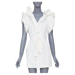 LANVIN 2008 Runway bridal cotton wrap front tiered ruffle sleeve dress FR36 S